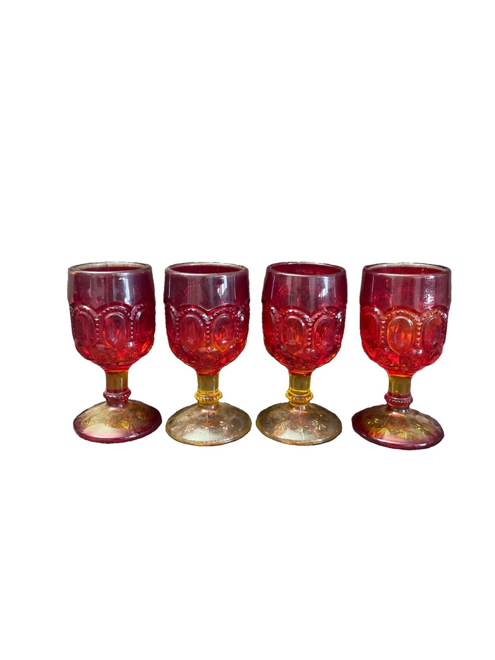 Vintage LE Smith Moon and Stars Goblets Amberina Red SET OF 4 - Small - 4.75” H